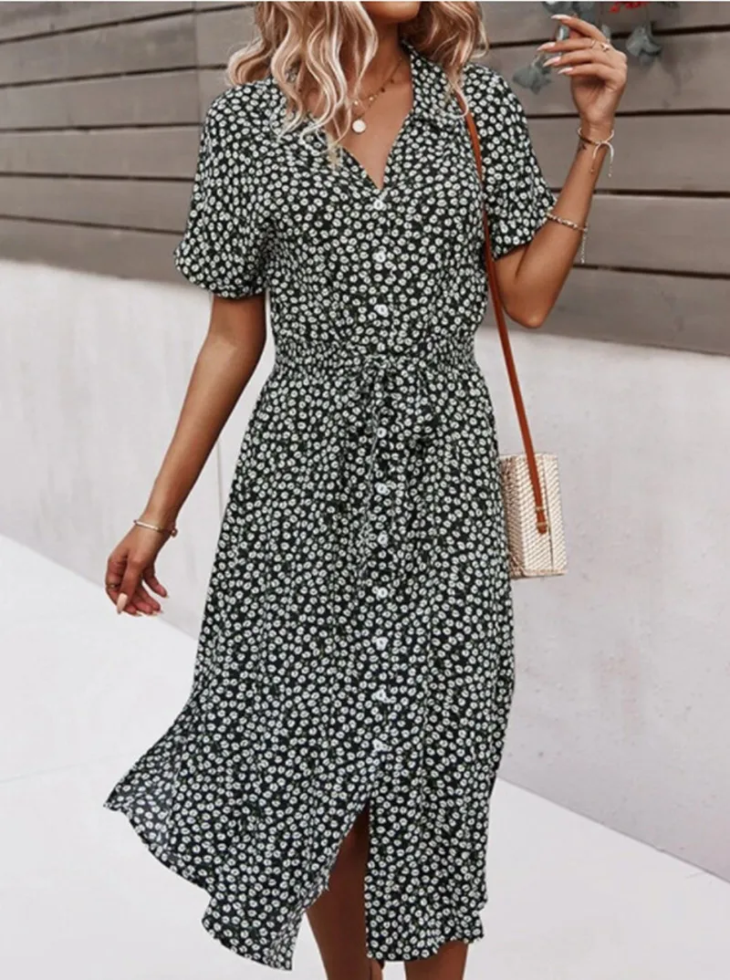Women Floral Dress Summer Casual Print Dress V-Neck Midi Dresses Female Short Sleeve Button Loosed Dress Holiday Beach Vestidos
Women Floral Dress Summer Casual Print Dress V-Neck Midi Dresses Female Short Sleeve Button Loosed Dress Holiday Beach Vestidos