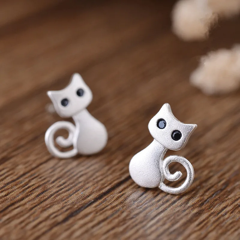 925 Sterling Silver Piercing Crystal Black Eyes Cut Cat Stud Earring For Women Jewelry pendientes Oorbellen eh1101
925 Sterling Silver Piercing Crystal Black Eyes Cut Cat Stud Earring For Women Jewelry pendientes Oorbellen eh1101