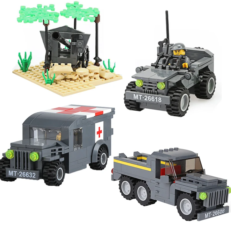WW2 Military Truck Building Blocks Bullet Supply Vehicle Model Car WW2 Soldiers Figures Weapons Parts Mini Toys For Children
WW2 Military Truck Building Blocks Bullet Supply Vehicle Model Car WW2 Soldiers Figures Weapons Parts Mini Toys For Children