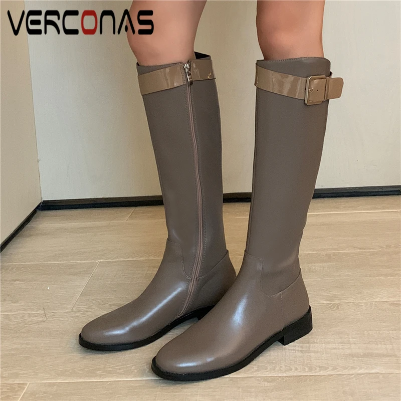 VERCONAS Genuine Leather Knee-High Boots For Women Low Heels Shoes Woman Autumn Winter Metal Decoration Side Zipper Long Boots
VERCONAS Genuine Leather Knee-High Boots For Women Low Heels Shoes Woman Autumn Winter Metal Decoration Side Zipper Long Boots