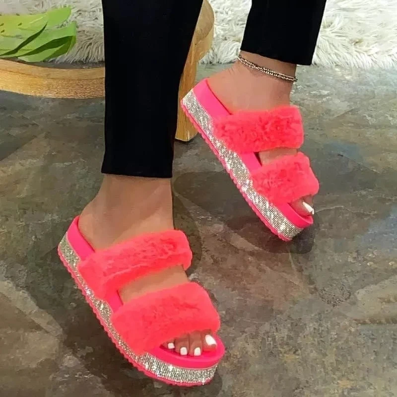 2021 Women's Fashion Casual Solid Color Faux Fur Shiny Rhinestone Open Toe Flat Heel Comfortable Soft Classic Slippers 7KG087
2021 Women's Fashion Casual Solid Color Faux Fur Shiny Rhinestone Open Toe Flat Heel Comfortable Soft Classic Slippers 7KG087