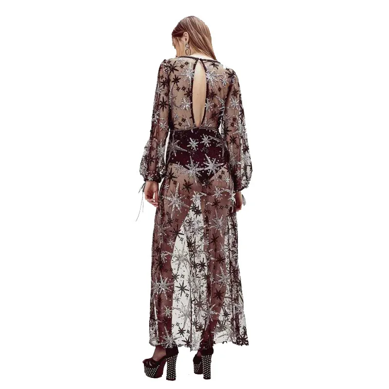 Embroidery Party Club Dress Women Hollow Out Deep V Neck Sexy Dresses Stars Sequi Splitns Long Dress Elegant Black Maxi Dress
Embroidery Party Club Dress Women Hollow Out Deep V Neck Sexy Dresses Stars Sequi Splitns Long Dress Elegant Black Maxi Dress