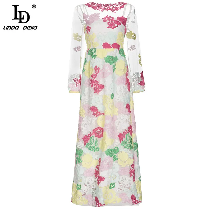 LD LINDA DELLA Fashion Designer Spring Long Dress Women's Long sleeve Flower Embroidery Mesh Maxi Party Elegant Dress
LD LINDA DELLA Fashion Designer Spring Long Dress Women's Long sleeve Flower Embroidery Mesh Maxi Party Elegant Dress