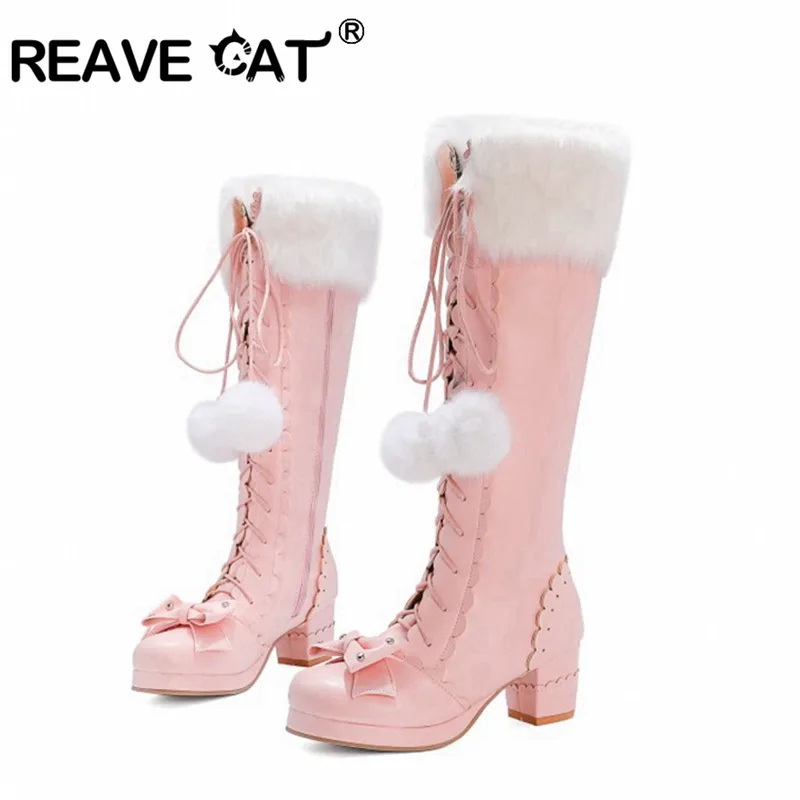 REAVECAT Lolita High Boots Winter Warm Fur Neck Girls Cosplay Party Princess Shoes Lace Up Bowtie Chunky Heel Side Zipper PU
REAVECAT Lolita High Boots Winter Warm Fur Neck Girls Cosplay Party Princess Shoes Lace Up Bowtie Chunky Heel Side Zipper PU