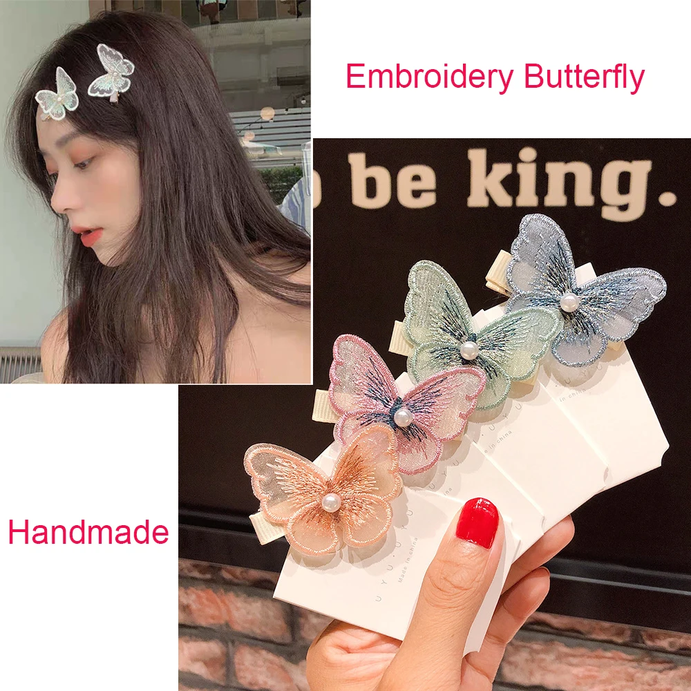 Fashion Handmade Girl Hair Accessories Embroidery 3D Butterfly Hair Grip Pearl Net Yarn Hairpin Decor Bobby Pins With Bangs Clip
Fashion Handmade Girl Hair Accessories Embroidery 3D Butterfly Hair Grip Pearl Net Yarn Hairpin Decor Bobby Pins With Bangs Clip
