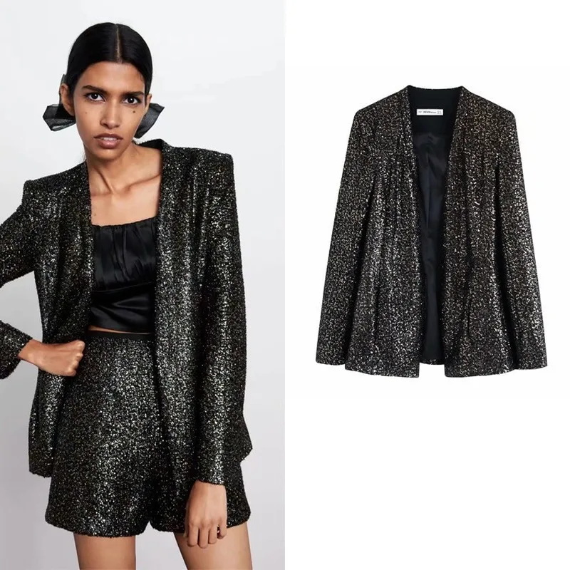 Fashion Sequin Buttonless Blazer Suit 2021 Sexy Women Black Mid Length Casual Office Blazer Temperament Slim Commute Suit Coats
Fashion Sequin Buttonless Blazer Suit 2021 Sexy Women Black Mid Length Casual Office Blazer Temperament Slim Commute Suit Coats
