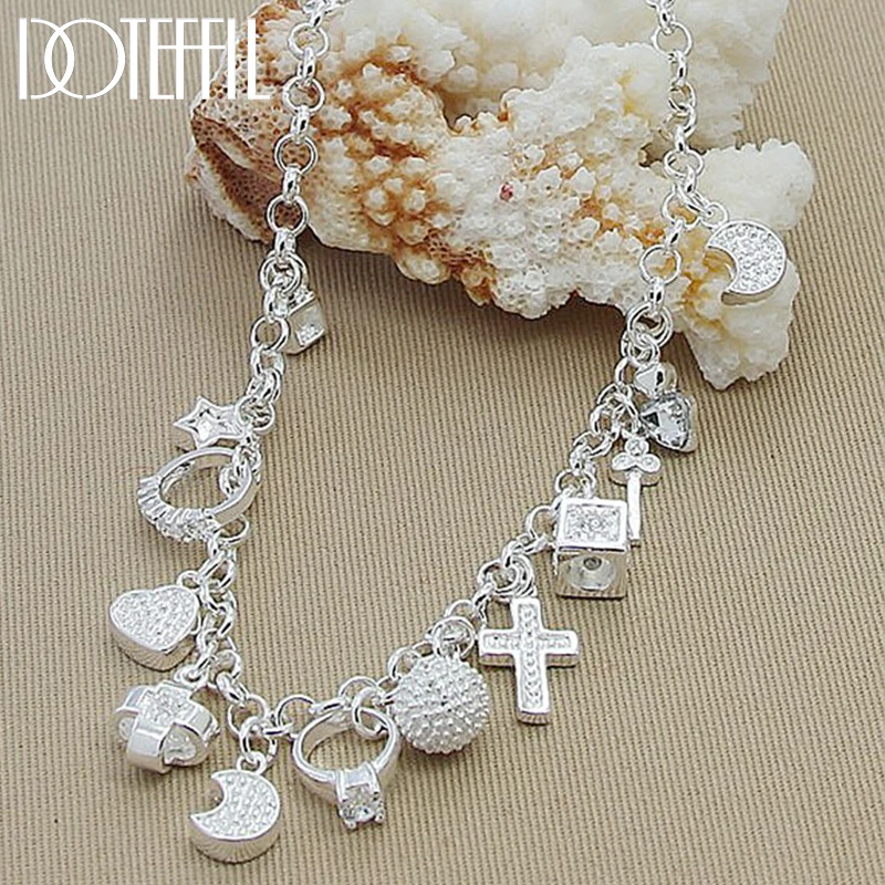 DOTEFFIL 925 Sterling Silver Cross Heart Moon Ball Multiple Pendants Chain Necklace For Woman Wedding Fashion Jewelry Charm
DOTEFFIL 925 Sterling Silver Cross Heart Moon Ball Multiple Pendants Chain Necklace For Woman Wedding Fashion Jewelry Charm
