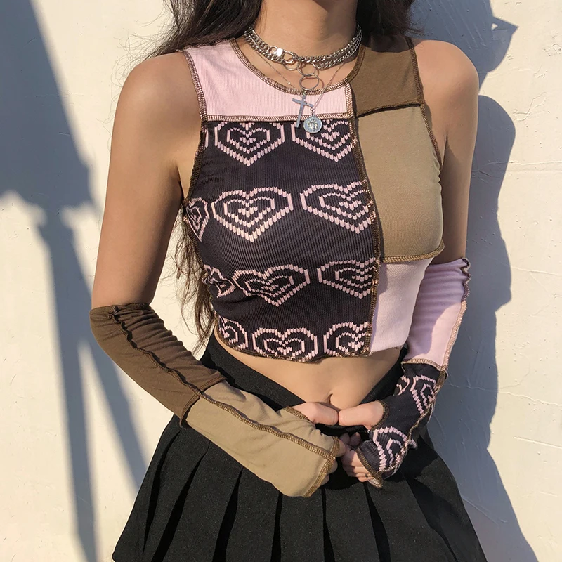 Women Sleeveless Knit T-Shirts Color Block Patchwork Crop Tank Tops with Short Arm Sleeves
Women Sleeveless Knit T-Shirts Color Block Patchwork Crop Tank Tops with Short Arm Sleeves