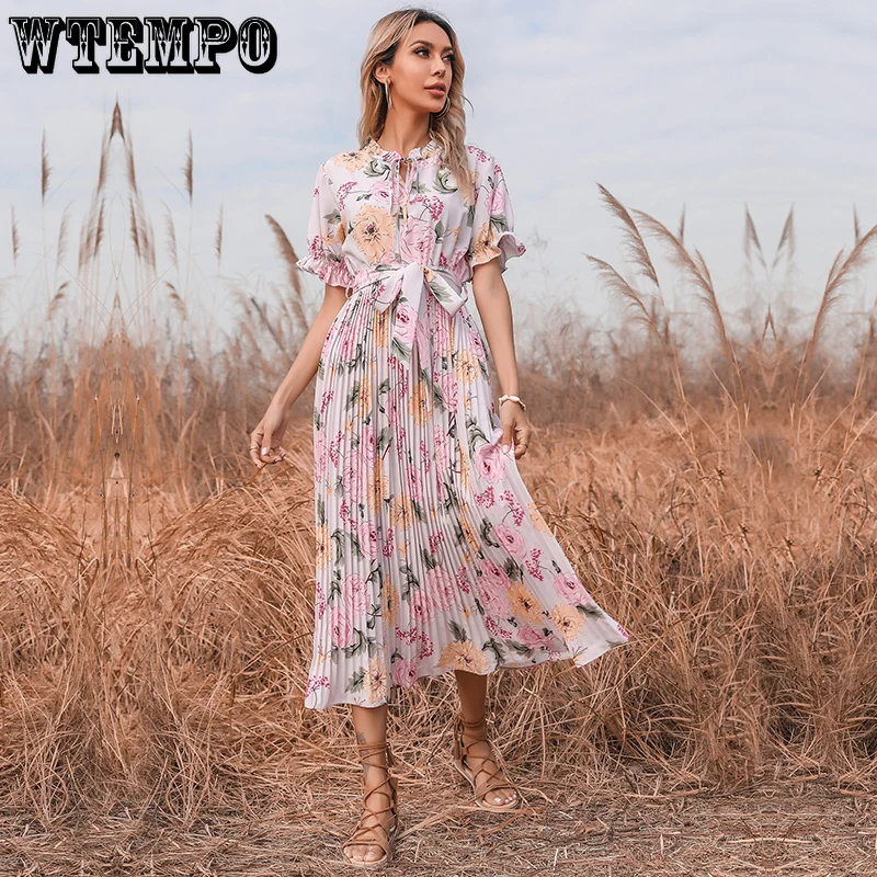 Summer Long Floral Dress Women Drawstring Neck Lotus Sleeve Pleated Beach Maxi Boho Dresses Belt New Plus Size Casual Rose Dress
Summer Long Floral Dress Women Drawstring Neck Lotus Sleeve Pleated Beach Maxi Boho Dresses Belt New Plus Size Casual Rose Dress