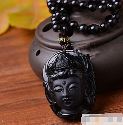 +++901 Natural black crystal A obsidian engraving fox kwan-yin stone pendant & Necklaces | Украшения и аксессуары