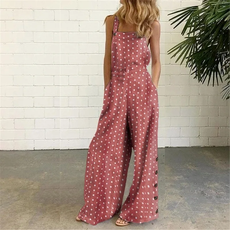 Women's Bodysuit Sleeveless Overalls Jumpsuit Casual Polka Dot Printing Summer Wide-leg Jumpsuit Bib Four-color Wide-leg Pants
Women's Bodysuit Sleeveless Overalls Jumpsuit Casual Polka Dot Printing Summer Wide-leg Jumpsuit Bib Four-color Wide-leg Pants