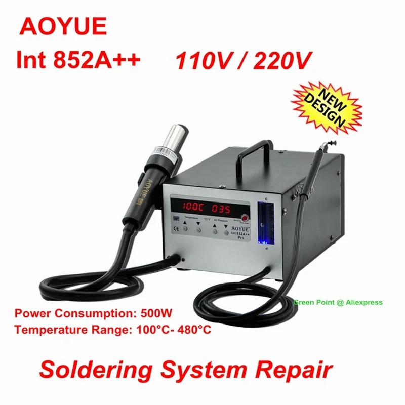 AOYUE Int 852A++ ESD Microprocessor-Controlled With Hot Air Gun BGA Rework Soldering Station 110V/220V For Laboratory Workshop
AOYUE Int 852A++ ESD Microprocessor-Controlled With Hot Air Gun BGA Rework Soldering Station 110V/220V For Laboratory Workshop