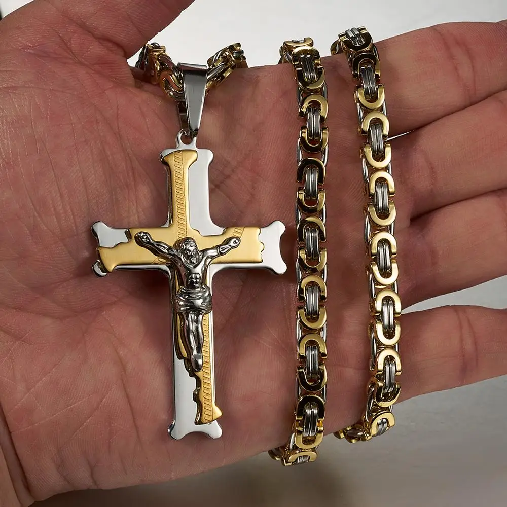 Punk Fashion Men's Two Layers Jesus Cross Pendant Necklace 316L Stainless Steel Byzantine Box Chain Jewelry 22-40inch
Punk Fashion Men's Two Layers Jesus Cross Pendant Necklace 316L Stainless Steel Byzantine Box Chain Jewelry 22-40inch