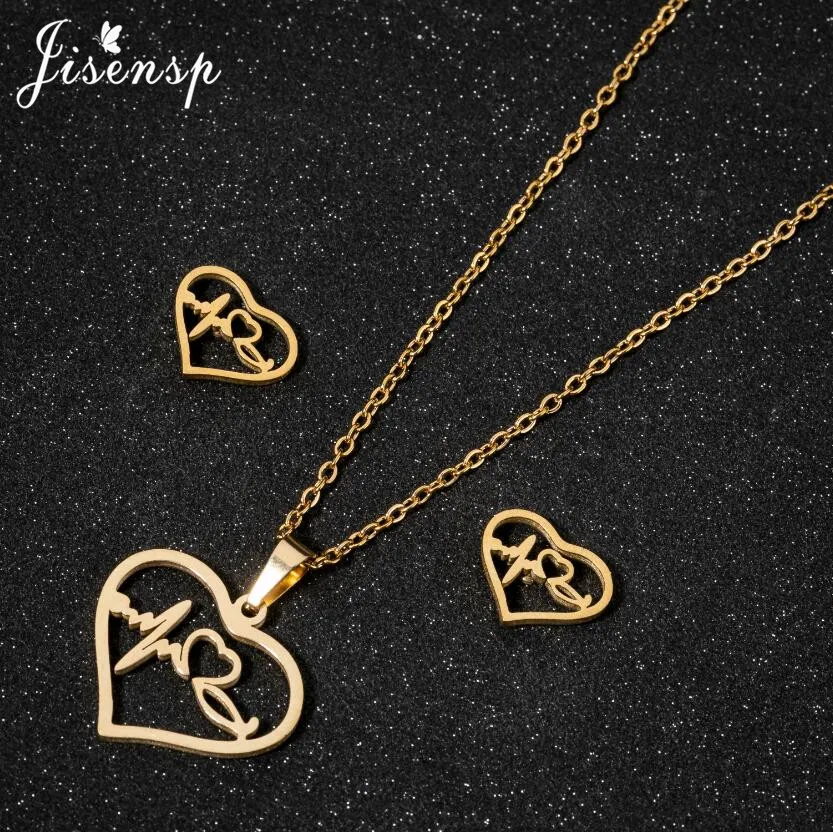 Jisensp Simple Creative Hollow Heart Pendant Necklace Earrings Women Romantic Heartbeat Stainless Steel Jewelry Set Bijoux
Jisensp Simple Creative Hollow Heart Pendant Necklace Earrings Women Romantic Heartbeat Stainless Steel Jewelry Set Bijoux