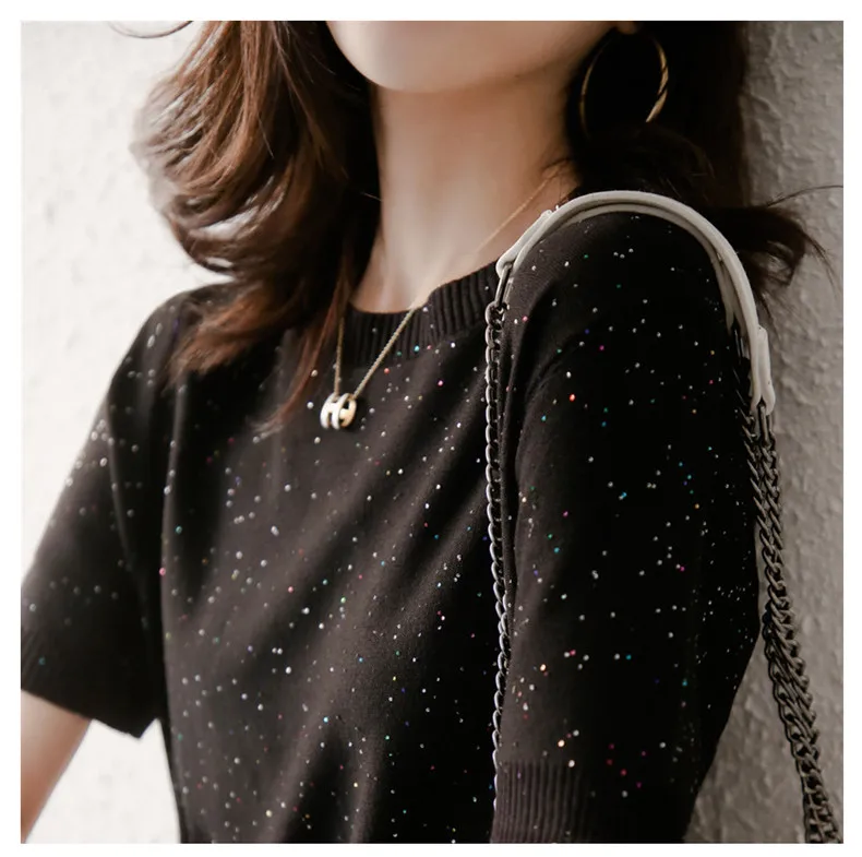 Cashmere knitted short sleeve women's round neck loose fashion highlights Silver Spring and summer top half sleeve wool five sle
Cashmere knitted short sleeve women's round neck loose fashion highlights Silver Spring and summer top half sleeve wool five sle
