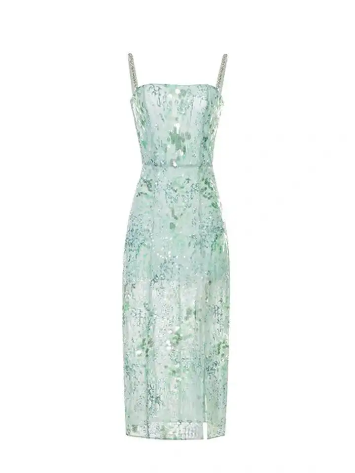 New mermaid dress gradient bead piece heavy industry through green sequins split with shoulder straps female
New mermaid dress gradient bead piece heavy industry through green sequins split with shoulder straps female