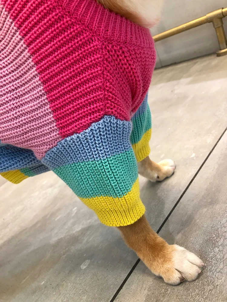 Радужный свитер для щенков вязаный кошек теплый свитшот собак зимняя одежда