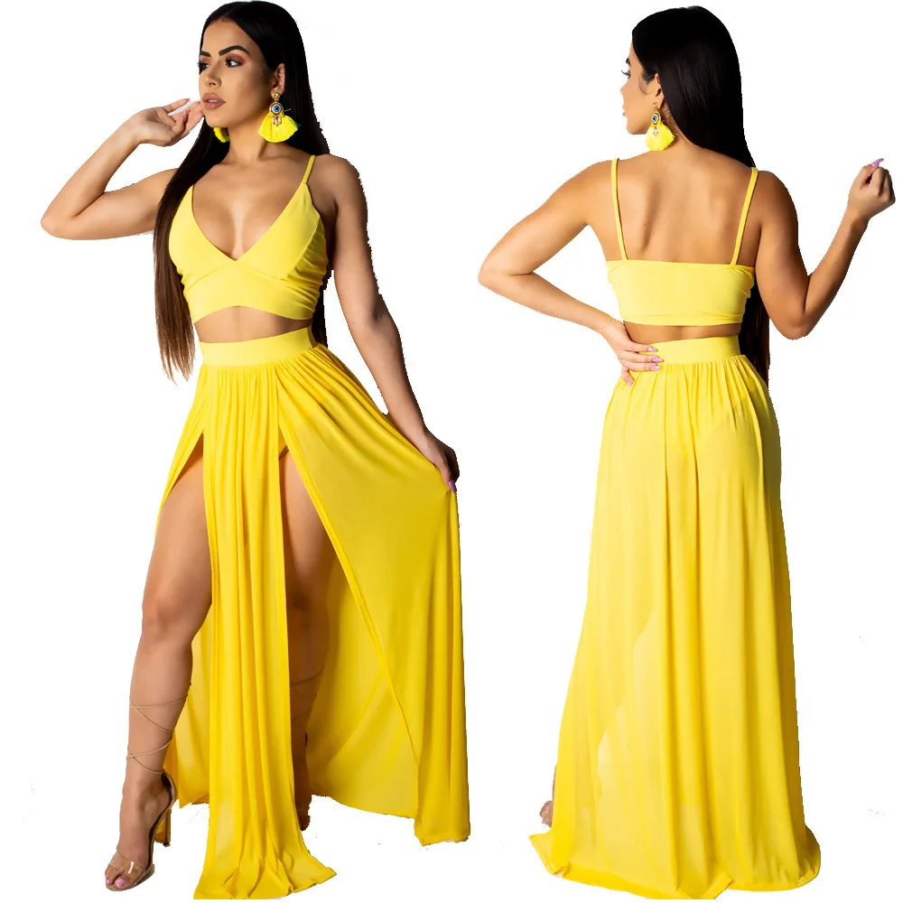 Camisola de gasa con falda para mujer, Traje de dos piezas de estilo europeo y americano, 2020
Camisola de gasa con falda para mujer, Traje de dos piezas de estilo europeo y americano, 2020