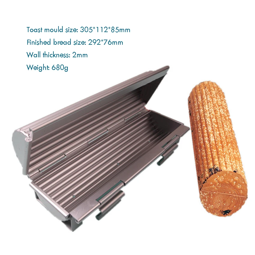 Cylindrical Corrugated Bread Toast Mold with Cover Loaf Mold Aluminium Alloy Mold for Cake Or Toast Making 305x112x85mm
Cylindrical Corrugated Bread Toast Mold with Cover Loaf Mold Aluminium Alloy Mold for Cake Or Toast Making 305x112x85mm