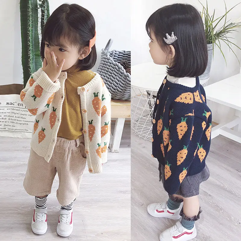 Детский кардиган Повседневный свитер для девочек с принтом морковки Модный