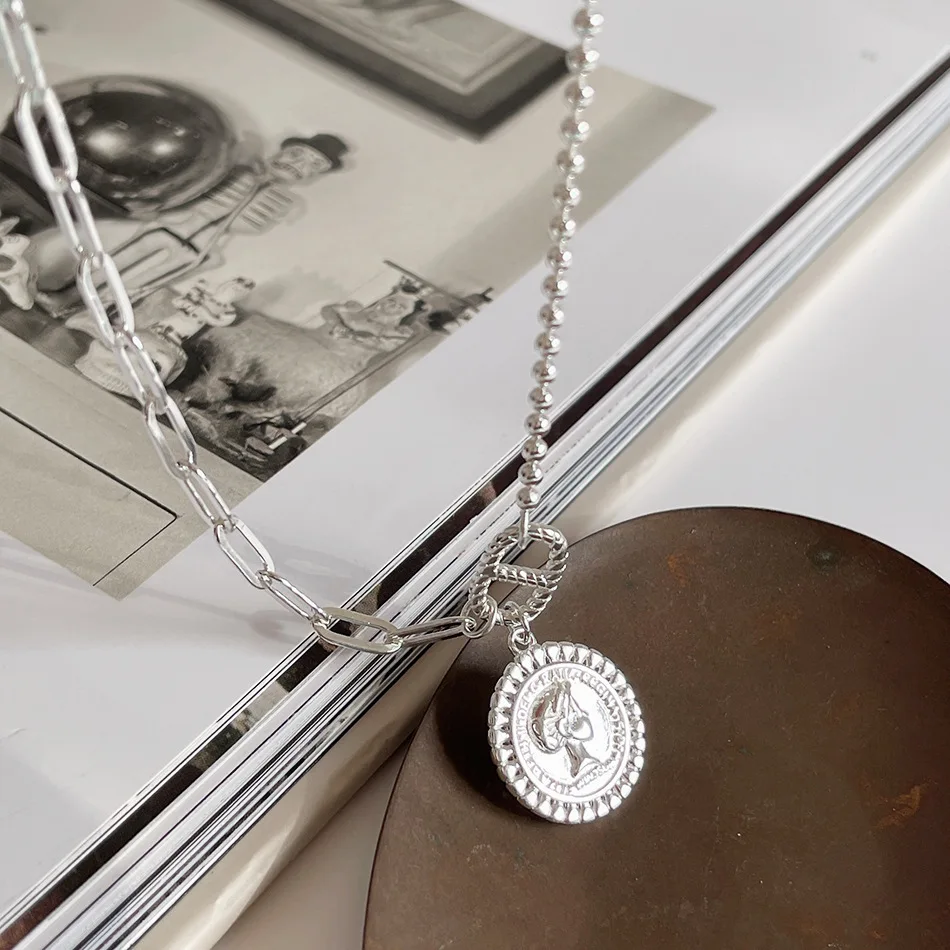 

Женское колье ручной работы Amaiyllis, длинное ожерелье из стерлингового серебра 925 пробы с подвеской-портретом на цепочке до ключиц