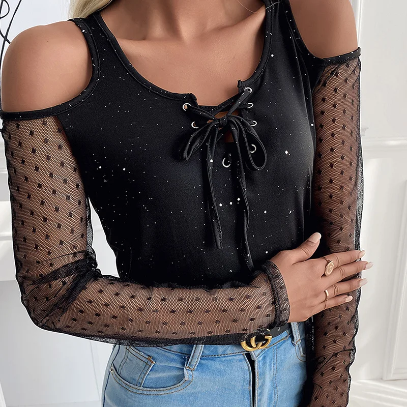 Женская кружевная блузка с V-образным вырезом и открытыми плечами - купить по