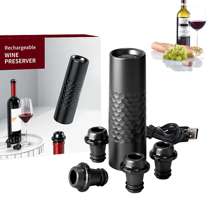 

Wine Saver Vacuum Pump with 4 Wine Stoppers Luxury Preserver Stopper Air Pump Wine Sealer Corks for Red Wine Bottle Wine Tool