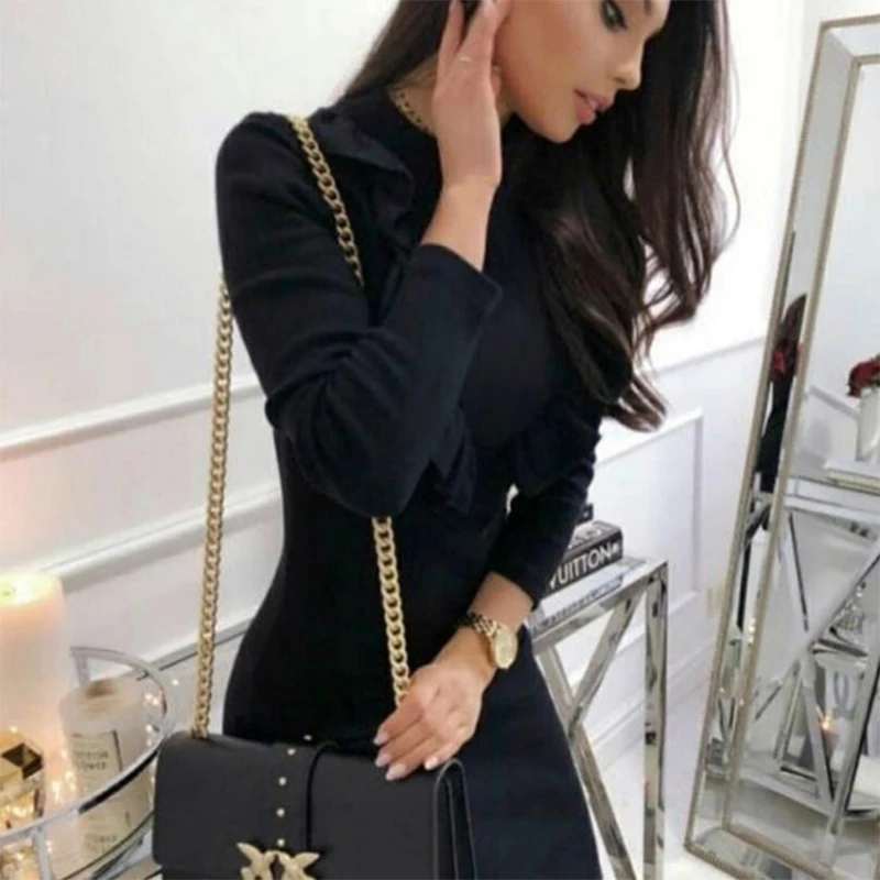 Women Autumn Winter Dress Sexy Ladies Mini Slim Party Dresses Elegant Vintage Long Sleeve Solid Ruffles Sheath Female Clothes
Women Autumn Winter Dress Sexy Ladies Mini Slim Party Dresses Elegant Vintage Long Sleeve Solid Ruffles Sheath Female Clothes