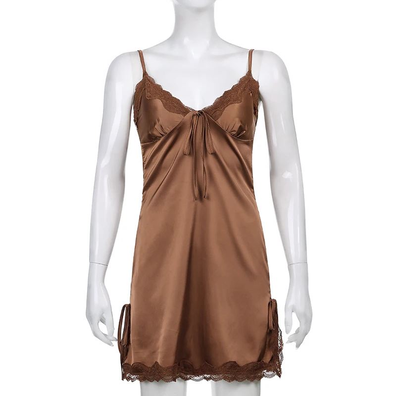 Waatfaak Brown Satin Dress Women With Split Summer Patchwork Lace Dress Slip Bandage Mini Sundress V Neck Strap Club Y2K 2021
Waatfaak Brown Satin Dress Women With Split Summer Patchwork Lace Dress Slip Bandage Mini Sundress V Neck Strap Club Y2K 2021