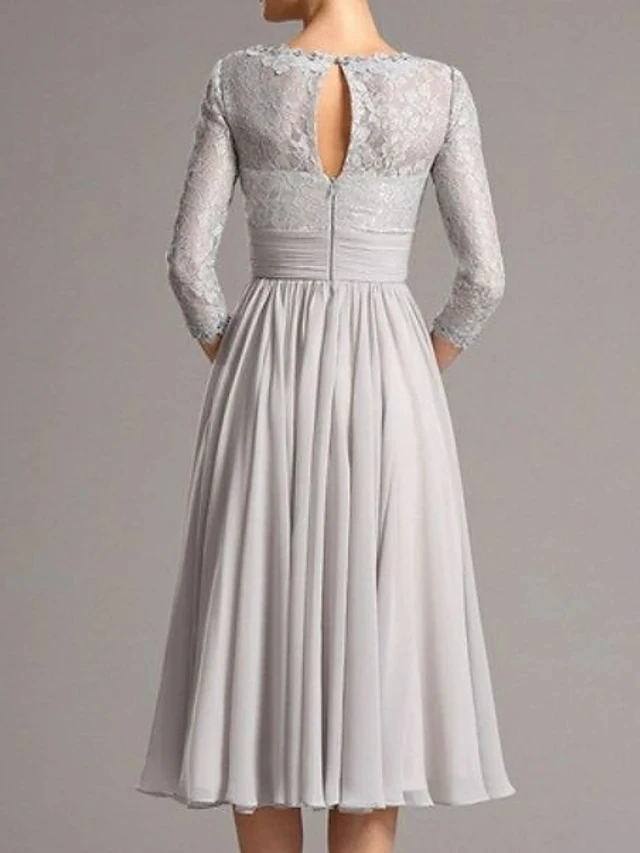 Silver Mother of the Bride Dress Plus Size V Neck Knee Length Chiffon 3/4 Sleeve Appliques Groom Party Gown Vestidos
Silver Mother of the Bride Dress Plus Size V Neck Knee Length Chiffon 3/4 Sleeve Appliques Groom Party Gown Vestidos