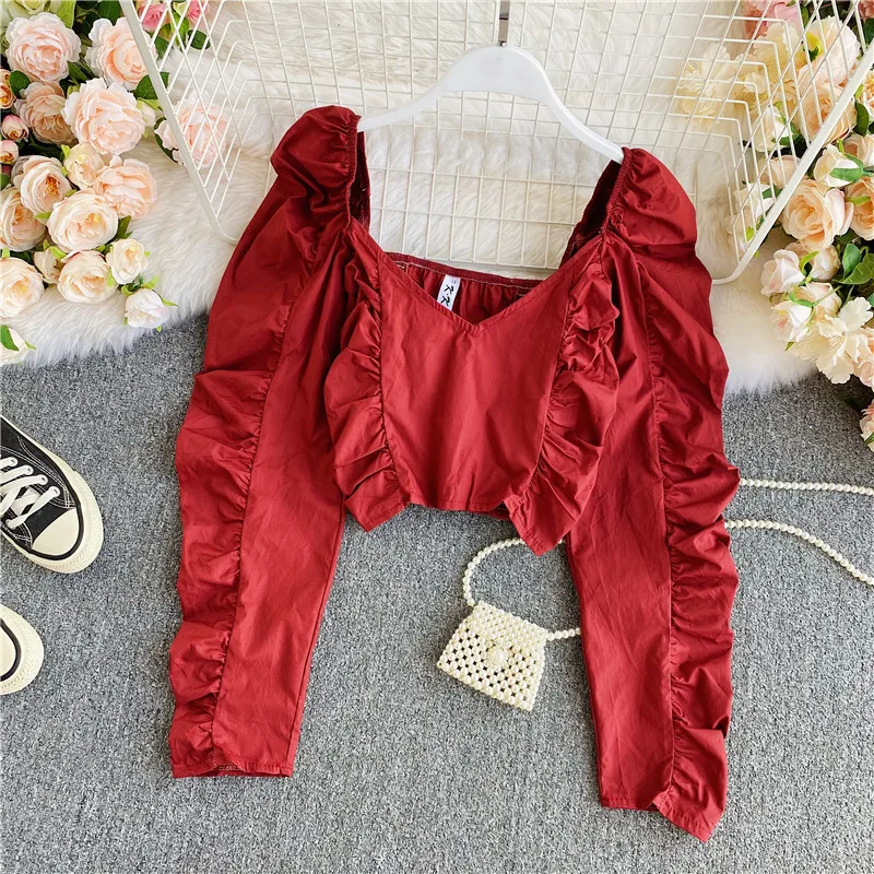 Женская плиссированная Блузка с V-образным вырезом, короткая рубашка с пышными рукавами и длинным рукавом, облегающий Топ во французском ст...
Женская плиссированная Блузка с V-образным вырезом, короткая рубашка с пышными рукавами и длинным рукавом, облегающий Топ во французском ст...