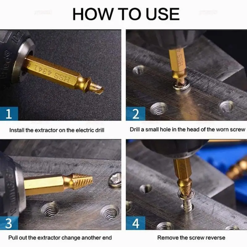 3/4/5/6pcs Damaged Screw Extractor Drill Bit Double Tools Bolt Screw Take Easily Side Out Set Drill Out Broken Remover Extr P8U6 
3/4/5/6pcs Damaged Screw Extractor Drill Bit Double Tools Bolt Screw Take Easily Side Out Set Drill Out Broken Remover Extr P8U6