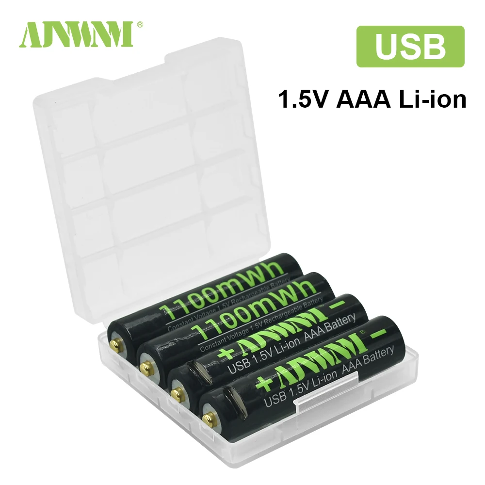 AJNWNM USB AAA батарея 1 5 в Li-Ion перезаряжаемые батареи 1100MWH 3A aaa для фонарика с USB-кабелем