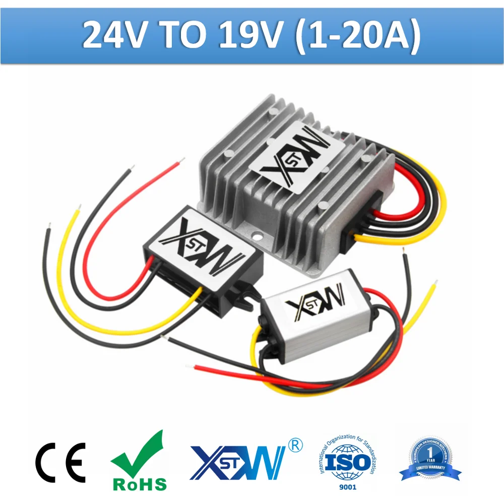 

XWST DC to DC Buck Converter 24v to 19V Step Down Voltage Reducer 1A to 20A 19v Aluminum Voltage Regulator DC Power Supply