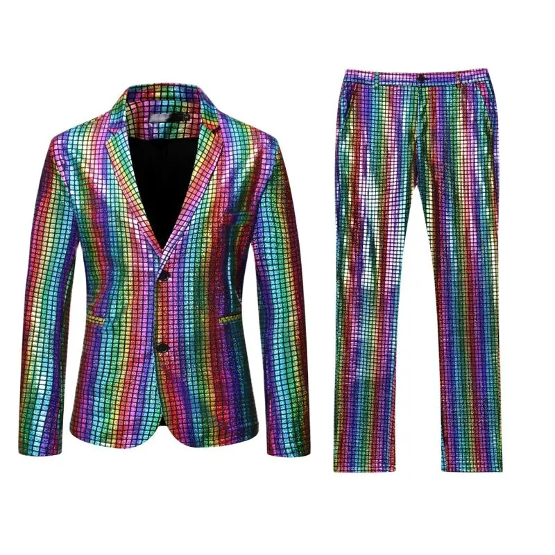 Mens Stage Prom Suits Gold Silver Rainbow Plaid Sequin Jacket Pants Men Dance Festival Christmas Halloween Party Costume Homme
Mens Stage Prom Suits Gold Silver Rainbow Plaid Sequin Jacket Pants Men Dance Festival Christmas Halloween Party Costume Homme