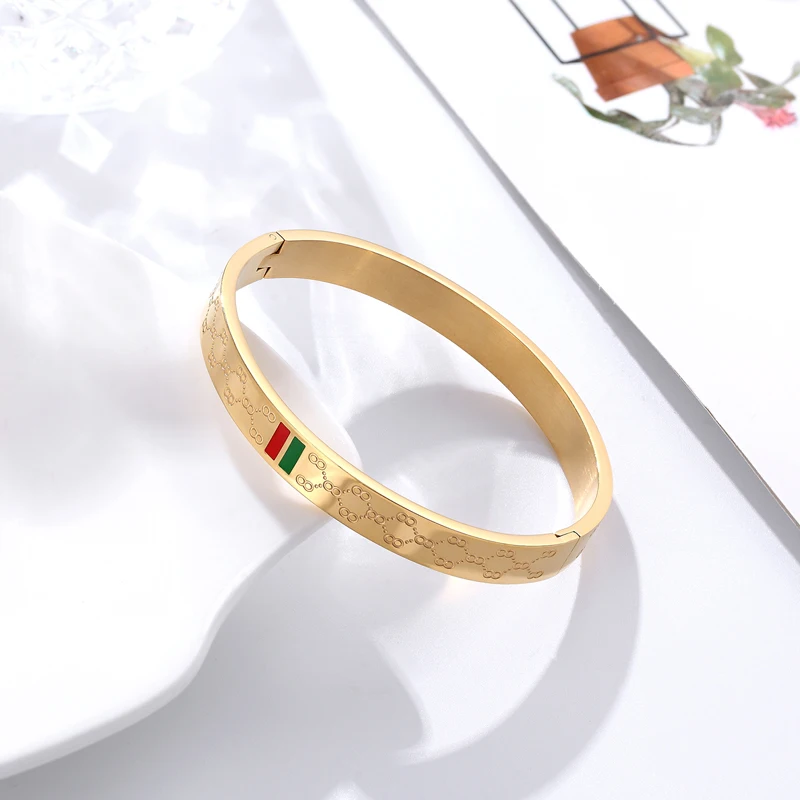 Trendy Bangle for Women Red and Green Charm Stainless Steel Gold Plating Jewelry Lover Bangle Luxury Wedding Female Bangle
Trendy Bangle for Women Red and Green Charm Stainless Steel Gold Plating Jewelry Lover Bangle Luxury Wedding Female Bangle