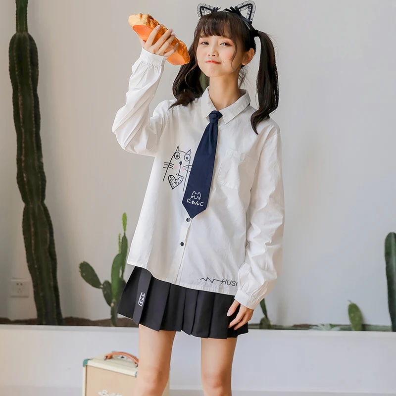 Cat Print Women Blouse JK Uniform Shirt with Tie Kawaii Embroidery Lolita Blouses Long Sleeve Student Girls Blouses and Tops
Cat Print Women Blouse JK Uniform Shirt with Tie Kawaii Embroidery Lolita Blouses Long Sleeve Student Girls Blouses and Tops