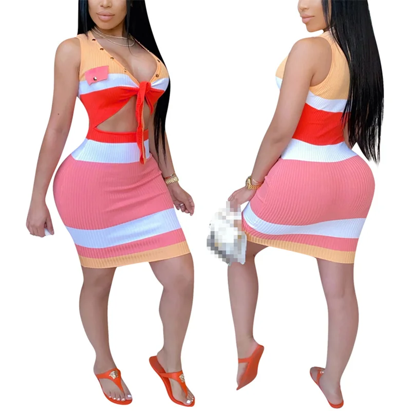 Thorn Tree Waist Hollow Out Sexy Women Dress Party Club Streetwear 2021 Deep V-neck Knotted Bow Striped Button Pocket Mini Dress
Thorn Tree Waist Hollow Out Sexy Women Dress Party Club Streetwear 2021 Deep V-neck Knotted Bow Striped Button Pocket Mini Dress