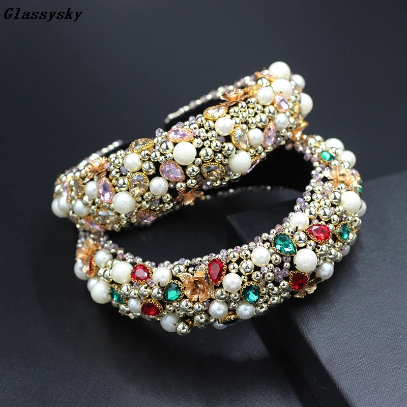 Baroque Handmade Rhinestones Padded Headbands Gold Flower Crystal Pink pearl Beads Hairband Party Women Shiny Headwear722
Baroque Handmade Rhinestones Padded Headbands Gold Flower Crystal Pink pearl Beads Hairband Party Women Shiny Headwear722