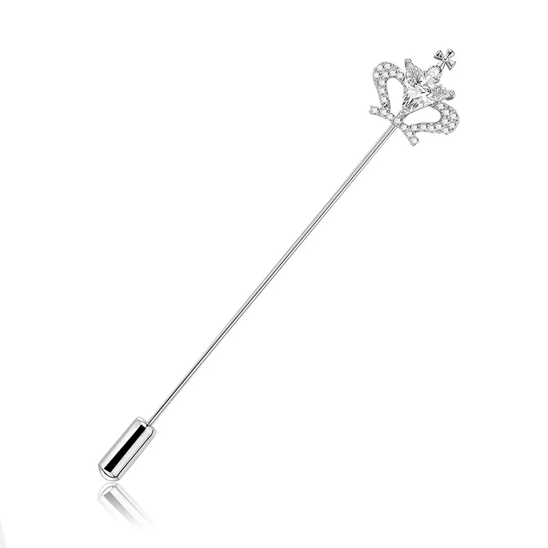 Exquisite Crown Brooches Shirt Button Crystal Zircon Long Needle Suit Lapel Pin Collar Luxury Women Accessories Korean Jewelry | Украшения
