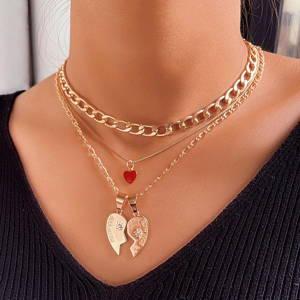 Fashion Golden Broken Heart Pendant Multilayer Metal Chain Necklace For Women Enamel Heart Choker Necklaces Punk Jewelry Gift
Fashion Golden Broken Heart Pendant Multilayer Metal Chain Necklace For Women Enamel Heart Choker Necklaces Punk Jewelry Gift