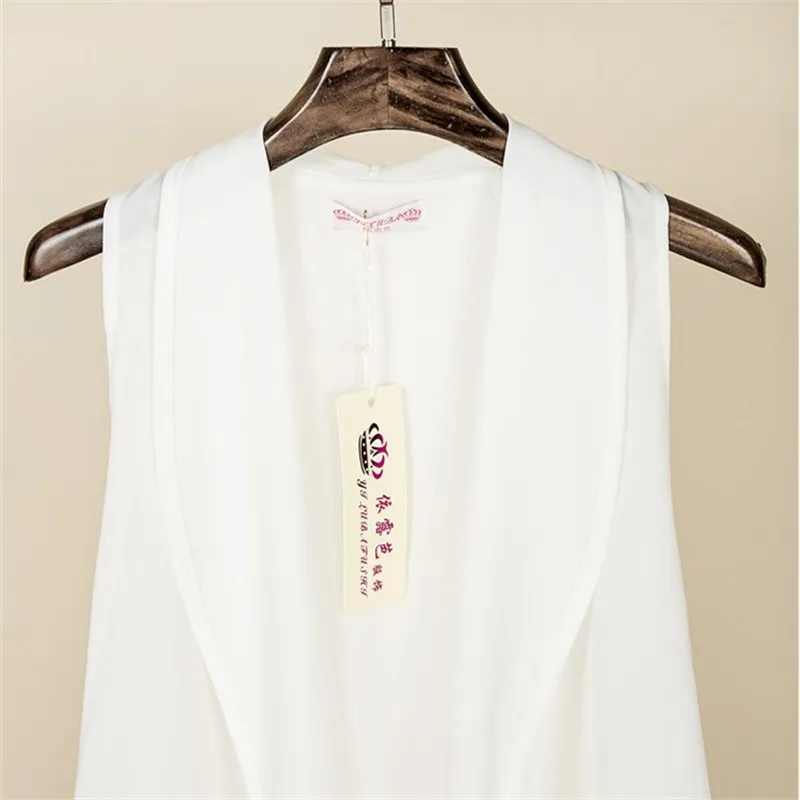 Irregular Summer Black Chiffon Vest Women‘s 2020 New Thin Cardigan Femme Solid Color Mid-length White Waistcoat Female Z150 | Женская