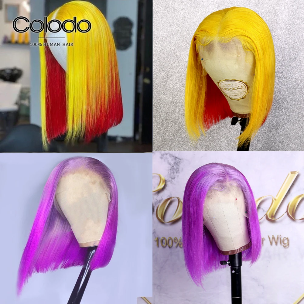 COLODO Pre Plucked Yellow Red Short Bob Wig Brazilian Remy Purple Pink Blue Lace Front Human Hair Wigs for Women
COLODO Pre Plucked Yellow Red Short Bob Wig Brazilian Remy Purple Pink Blue Lace Front Human Hair Wigs for Women