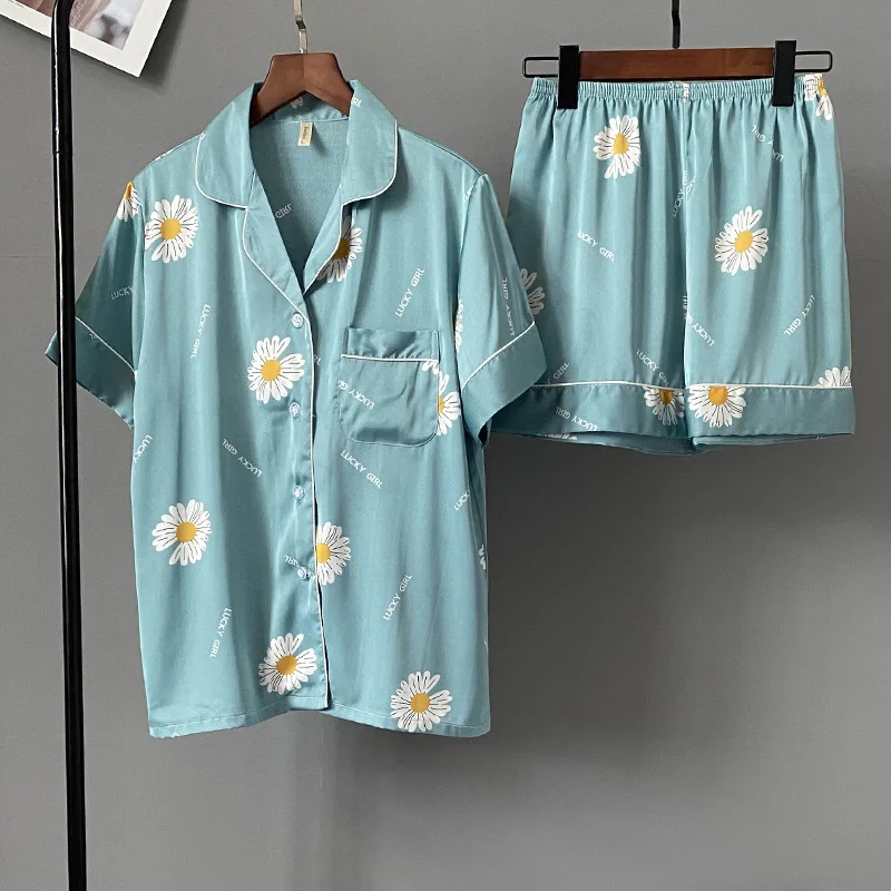 Daisy Printed Women's Pajamas 2 pcs Short Sleeve Elastic Waist Shorts Sleepwear Summer Fashion Lady Homewear Sets
Daisy Printed Women's Pajamas 2 pcs Short Sleeve Elastic Waist Shorts Sleepwear Summer Fashion Lady Homewear Sets