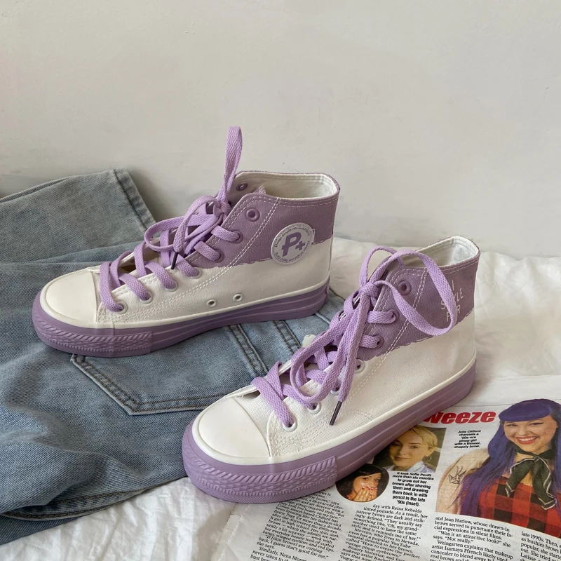 Purple High-top Canvas Shoes Female Ins Korean Wild Harajuku Style Ulzzang Board Shoes Girls Student Retro Color matching Shoes
Purple High-top Canvas Shoes Female Ins Korean Wild Harajuku Style Ulzzang Board Shoes Girls Student Retro Color matching Shoes