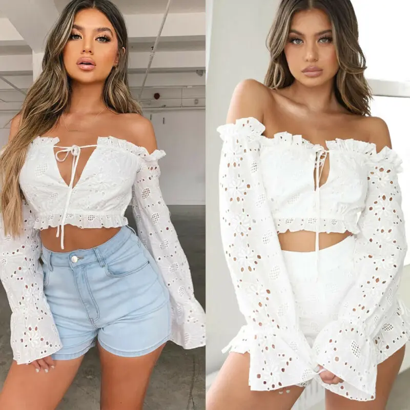 Women Boho Sexy Lace Blouse Off Shoulder Long Sleeve Bandage Shirt Pullover Ladies Casual Summer Tops Cothes 2019 Plus Size
Women Boho Sexy Lace Blouse Off Shoulder Long Sleeve Bandage Shirt Pullover Ladies Casual Summer Tops Cothes 2019 Plus Size