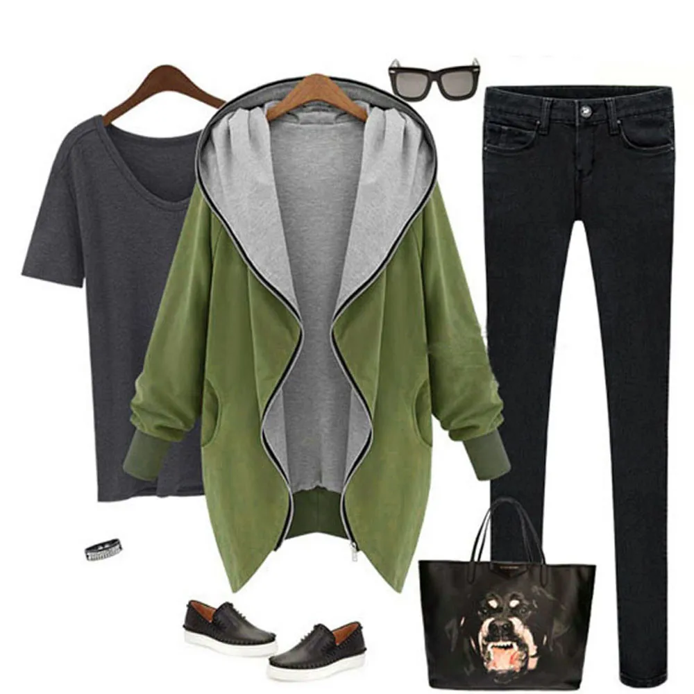 Womens Solid Zipper Hoodie Kapuzen Jacket Parka Trench Coat Windbreaker Cute Leisure Chic Simple Female Overwear m819
Womens Solid Zipper Hoodie Kapuzen Jacket Parka Trench Coat Windbreaker Cute Leisure Chic Simple Female Overwear m819