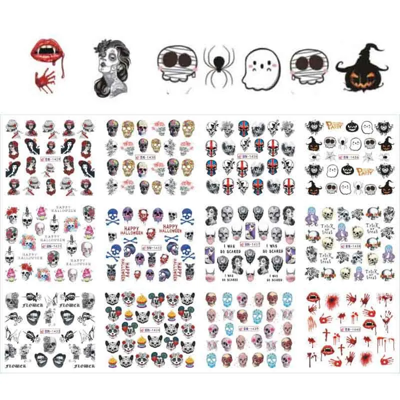 12 Pattern Halloween Skull head Nail Art Tattoo Spider Lip ghost Shape Nail Art Transfer Sticker Manicure Water Decal DIY Decor
12 Pattern Halloween Skull head Nail Art Tattoo Spider Lip ghost Shape Nail Art Transfer Sticker Manicure Water Decal DIY Decor