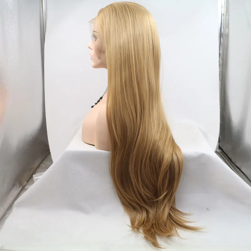 Long Straight Blonde Synthetic Lace Front Wig Heat Resistant Fiber Natural Hairline Middle Parting Hair For Fashion Women Wigs | Шиньоны и