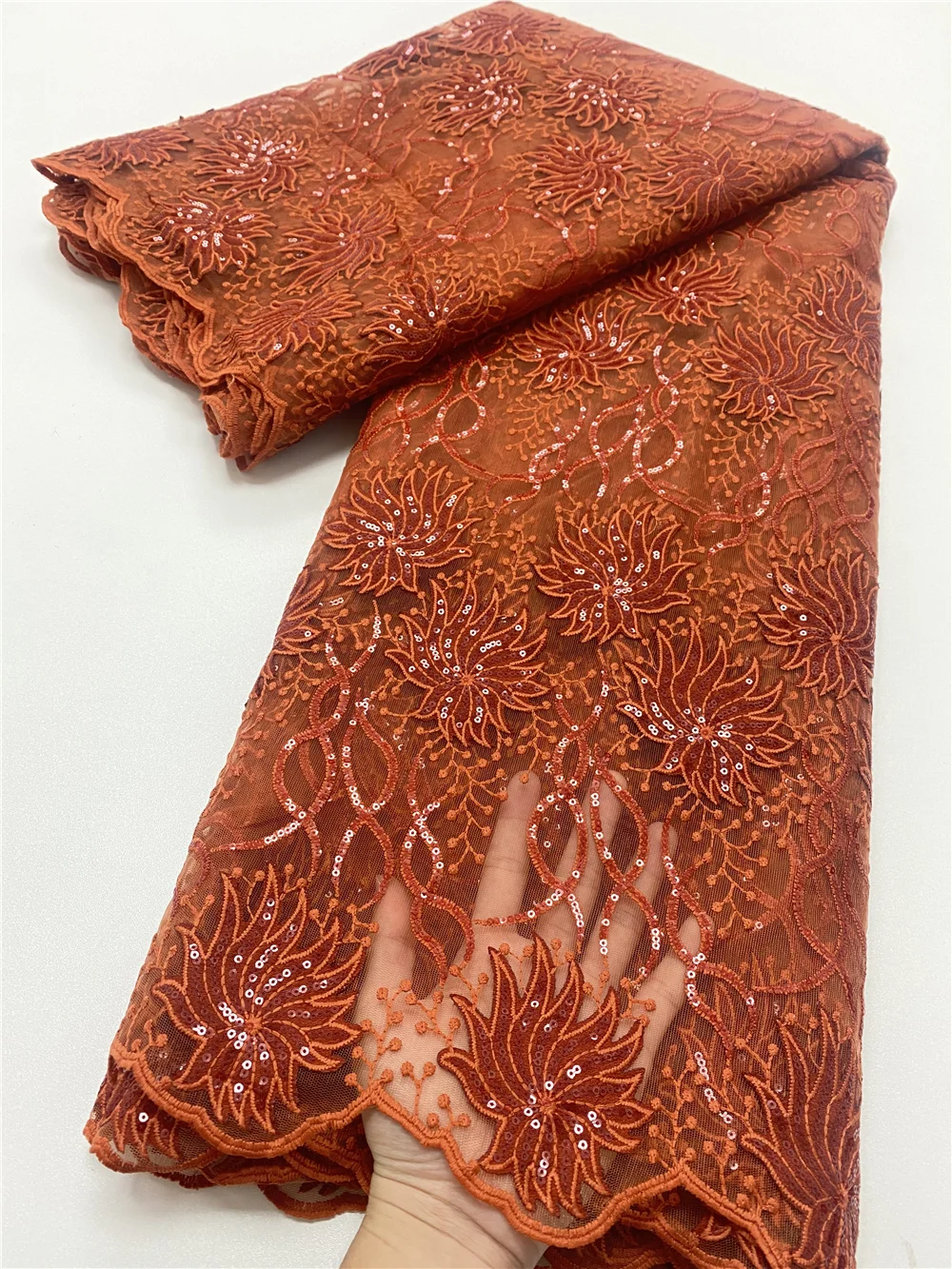 NI.AI коричневый французский 3d блестки кружевная ткань 2022 высокое качество вышивка